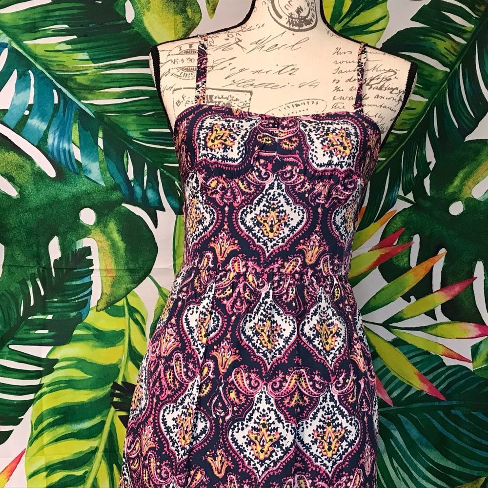 J Crew Womens 0 Sheath Boho Paisley Pink White Yellow Summer Dress City Party